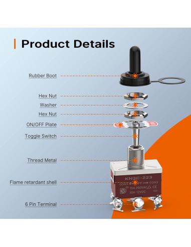 Interruptor de palanca DPDT Joinfworld 12V 30A impermeable - 4 piezas