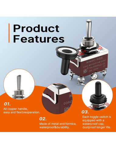 Interruptor de palanca DPDT Joinfworld 12V 30A impermeable - 4 piezas