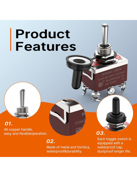 Interruptor de palanca DPDT Joinfworld 12V 30A impermeable - 4 piezas