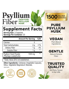 Suplemento de fibra de cáscara de psyllium 1500mg - Nature's Nutrition - 60 cápsulas 2