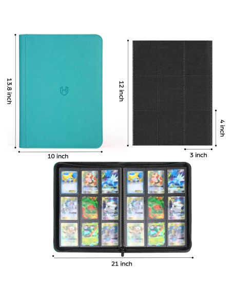 Carpeta de Cartas 9 Bolsillos Pemocyny Verde Azulado Carpeta de Cartas 9 Bolsillos Pemocyny Verde Azulado