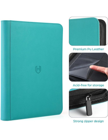 Carpeta de Cartas 9 Bolsillos Pemocyny Verde Azulado