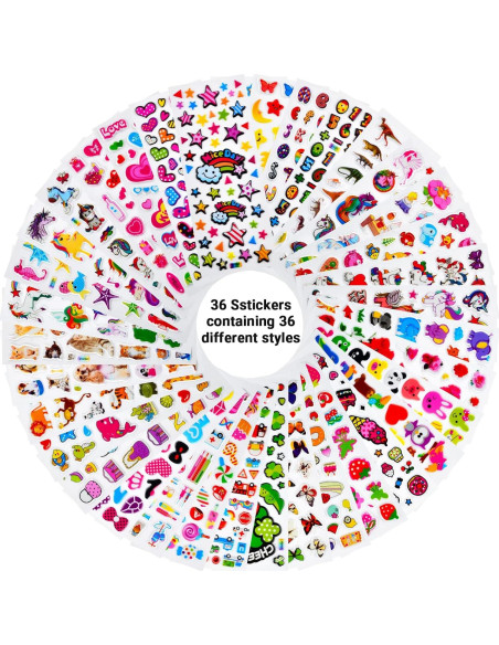 Stickers 3D Esponjosos Habett para Niños - 36 Hojas, 920 Piezas