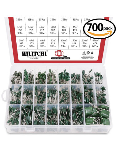 Kit de Capacitores de Película Mylar Hilitchi 700Pcs 0.22NF a 470NF