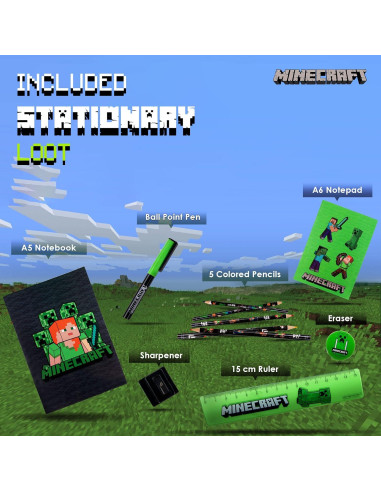 Set de papelería Minecraft con estuche y suministros escolares