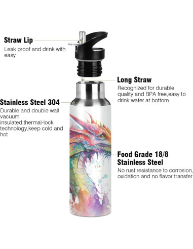 Botella de Agua Aislada BOENLE Dragón 600 ml Acero Inoxidable