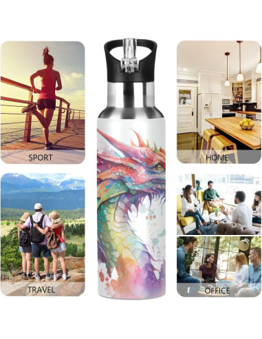Botella de Agua Aislada BOENLE Dragón 600 ml Acero Inoxidable