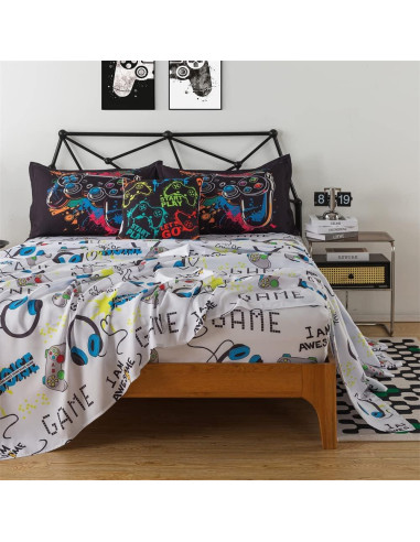 Conjunto de Cama Twin 6Pcs qjmiaofang Videojuego Microfibra