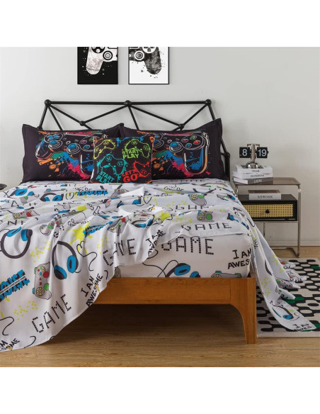 Conjunto de Cama Twin 6Pcs qjmiaofang Videojuego Microfibra