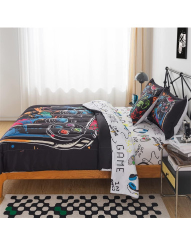 Conjunto de Cama Twin 6Pcs qjmiaofang Videojuego Microfibra