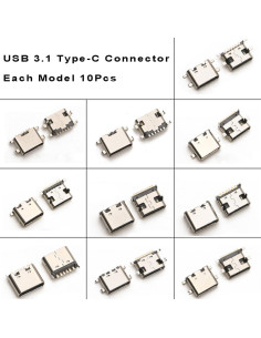 100 Pcs Conectores Hembra USB Tipo-C 3.1 Teansic - 10 Modelos 2