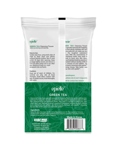 Toallitas Desmaquillantes Epielle Té Verde 60 Unidades Hipoalergénicas