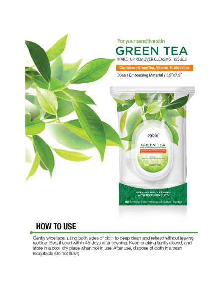 Toallitas Desmaquillantes Epielle Té Verde 60 Unidades Hipoalergénicas