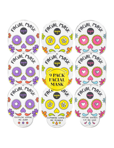 Paquete de 9 Máscaras Faciales SpaLife Día de Muertos - Hidratantes