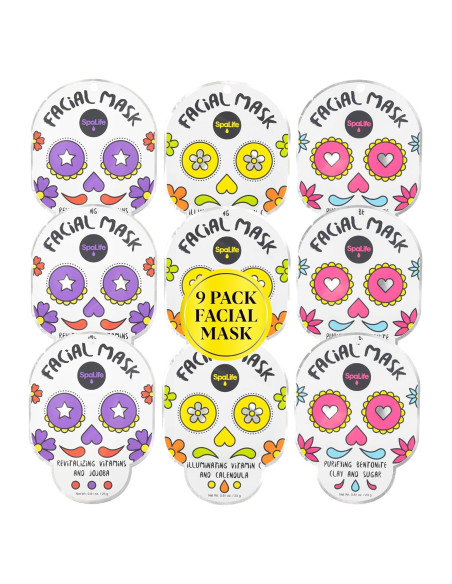 Paquete de 9 Máscaras Faciales SpaLife Día de Muertos - Hidratantes