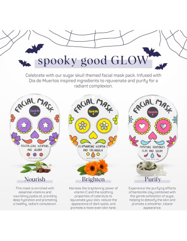 Paquete de 9 Máscaras Faciales SpaLife Día de Muertos - Hidratantes