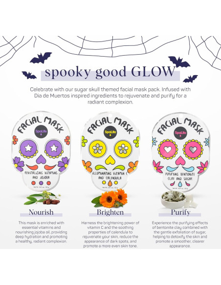 Paquete de 9 Máscaras Faciales SpaLife Día de Muertos - Hidratantes
