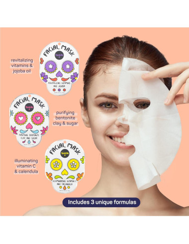 Paquete de 9 Máscaras Faciales SpaLife Día de Muertos - Hidratantes