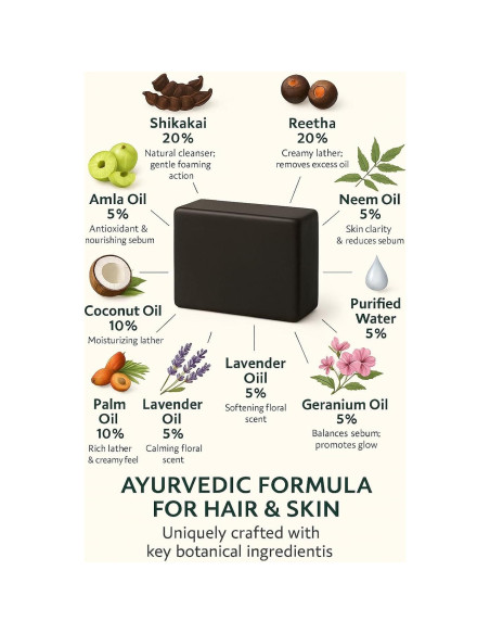 Jabón Herbal Ayurvédico Zohvia 125g con Shikakai y Amla