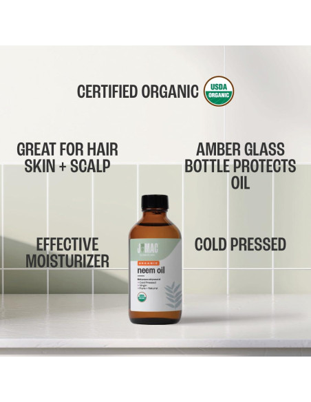 Aceite de Neem Orgánico J MAC BOTANICALS 236 ml Botella Vidrio