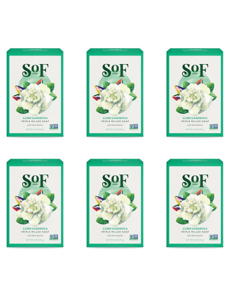 Jabón en Barra SoF Gardenia Lujosa - 170 g x 6 Unidades - Vegano