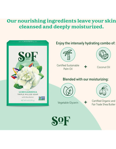 Jabón en Barra SoF Gardenia Lujosa - 170 g x 6 Unidades - Vegano