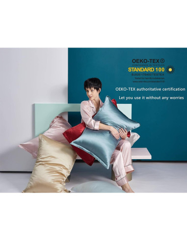 Funda de Almohada de Seda DISANGNI Reina 50x75cm Verde Azulado