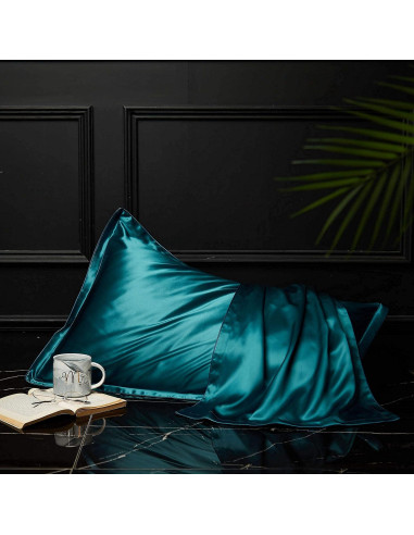 Funda de Almohada de Seda DISANGNI Reina 50x75cm Verde Azulado