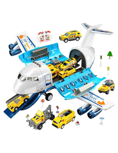 Avión de Transporte TEMI con 12 Vehículos y Tapete