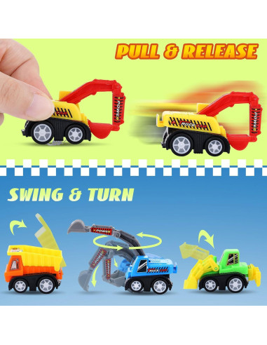 15 Mini Juguetes de Construcción DERTE Vehículos Retroceso