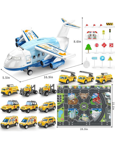 Avión de Transporte TEMI con 12 Vehículos y Tapete