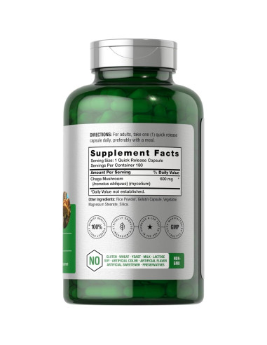 Cápsulas de Hongo Chaga Horbach 180 Unidades 600 mg Sin OGM
