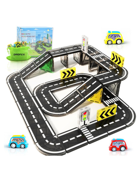 42 Piezas de Carreteras Magnéticas Drofex para Niños 3+