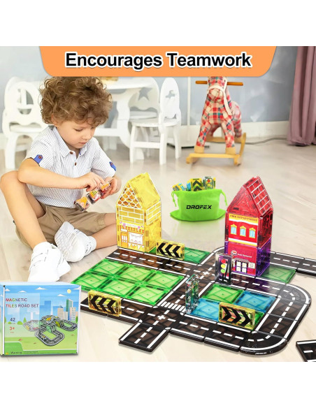 42 Piezas de Carreteras Magnéticas Drofex para Niños 3+