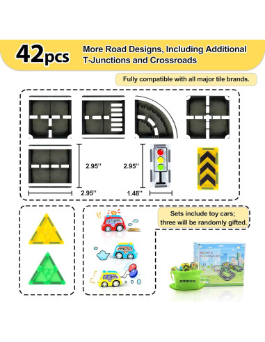 42 Piezas de Carreteras Magnéticas Drofex para Niños 3+