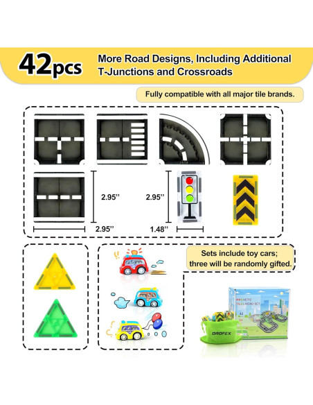 42 Piezas de Carreteras Magnéticas Drofex para Niños 3+