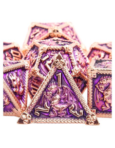 Juego de Dados DND de Metal AUSTOR 7 Caras Violeta Dorado