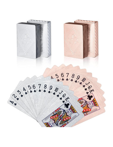 2 Barajas de Cartas de Póker de Foil Dorado y Plateado Zayvor