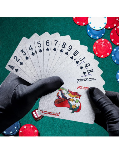 2 Barajas de Cartas de Póker de Foil Dorado y Plateado Zayvor