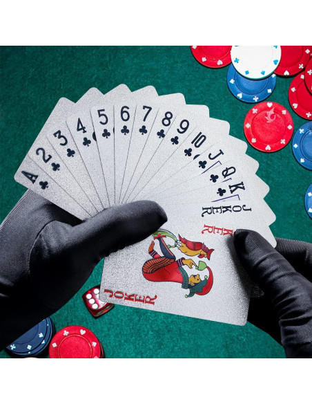 2 Barajas de Cartas de Póker de Foil Dorado y Plateado Zayvor