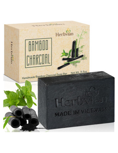 Barra de Jabón de Carbón Activado HerbVian 100g con Menta