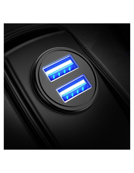 Cargador de Coche AINOPE USB Doble 4.8A Metal Negro