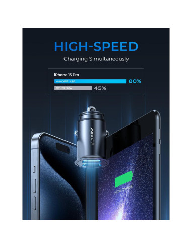 Cargador de Coche AINOPE USB Doble 4.8A Metal Negro