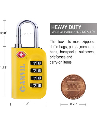 Candado de Combinación TSA Anvil Amarillo 2 Paquetes