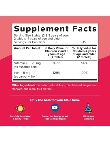 Suplemento de Hierro Vegano Renzo para Niños 90 Tabletas