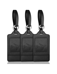 Etiquetas de Equipaje Teskyer - Paquete de 3 de Cuero PU Negro