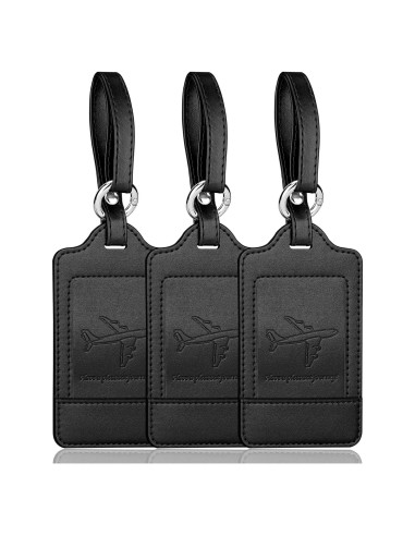 Etiquetas de Equipaje Teskyer - Paquete de 3 de Cuero PU Negro