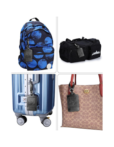 Etiquetas de Equipaje Teskyer - Paquete de 3 de Cuero PU Negro