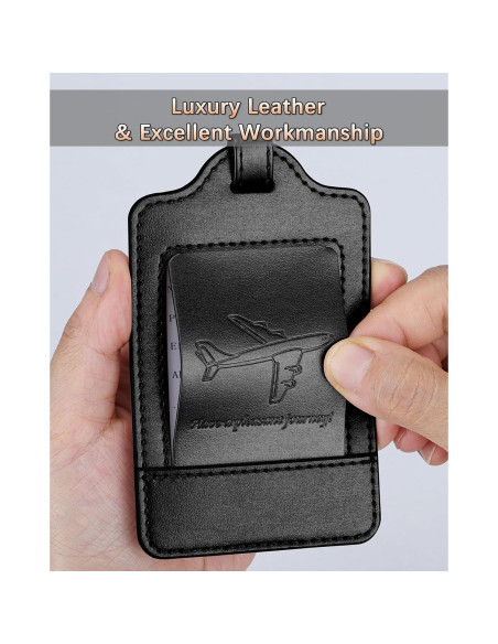 Etiquetas de Equipaje Teskyer - Paquete de 3 de Cuero PU Negro