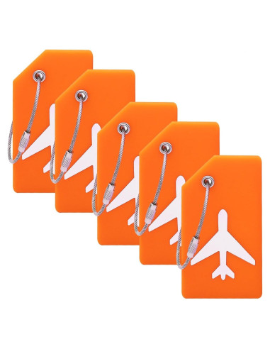5 Etiquetas de Equipaje de Silicona Ovener Naranja con ID